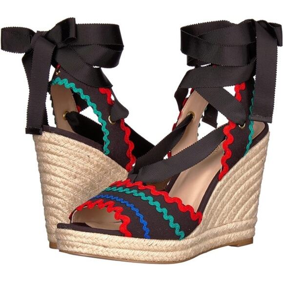 Kate Spade Javelina Ric Rac Trim Espadrille Wedges Sandals 10.5 - Picture 1 of 7